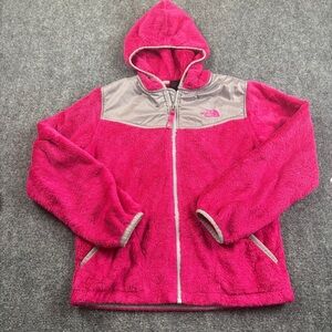 THE NORTH FACE Girls Oso Hooded Furry Fleece Zip Up Jacket Pink - Large (14/16)